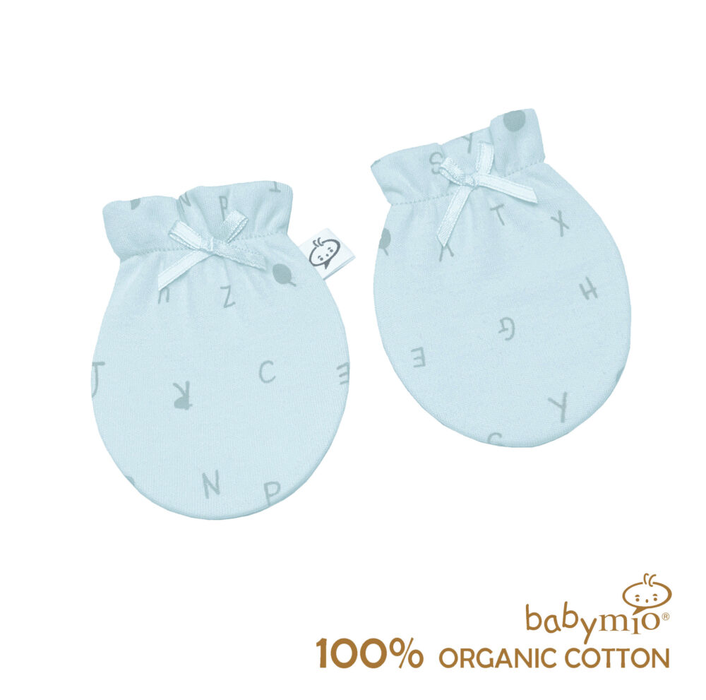 Babymio – Organic Cotton Series – 100% Organic Cotton Baby Mittens / Gloves (Mint Blue)