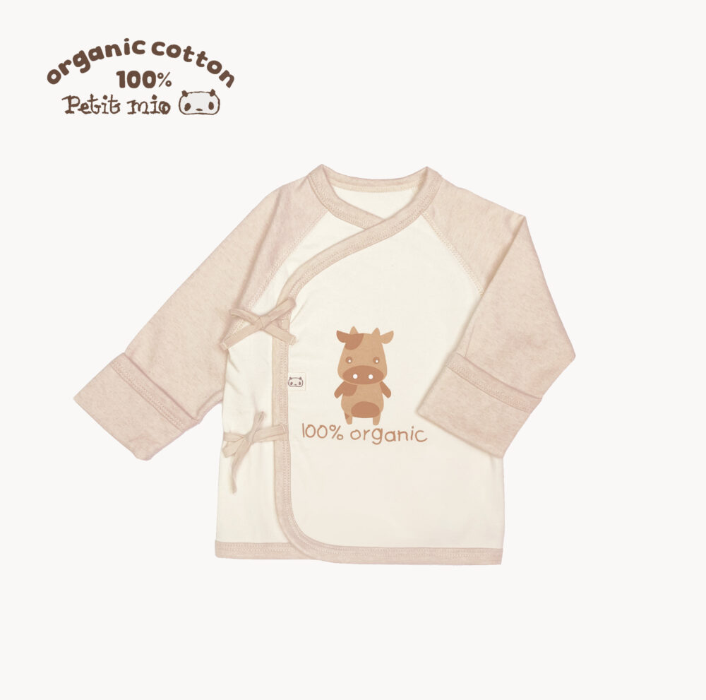 Petitmio – 100% organic cotton four seasons reverse sleeve baby belly sweater (cow) (short)